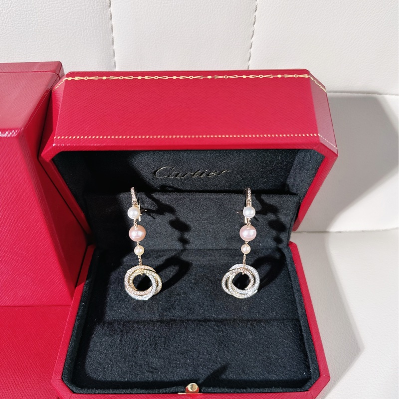 Cartier卡地亚 三色金三环满钻珍珠耳环-1