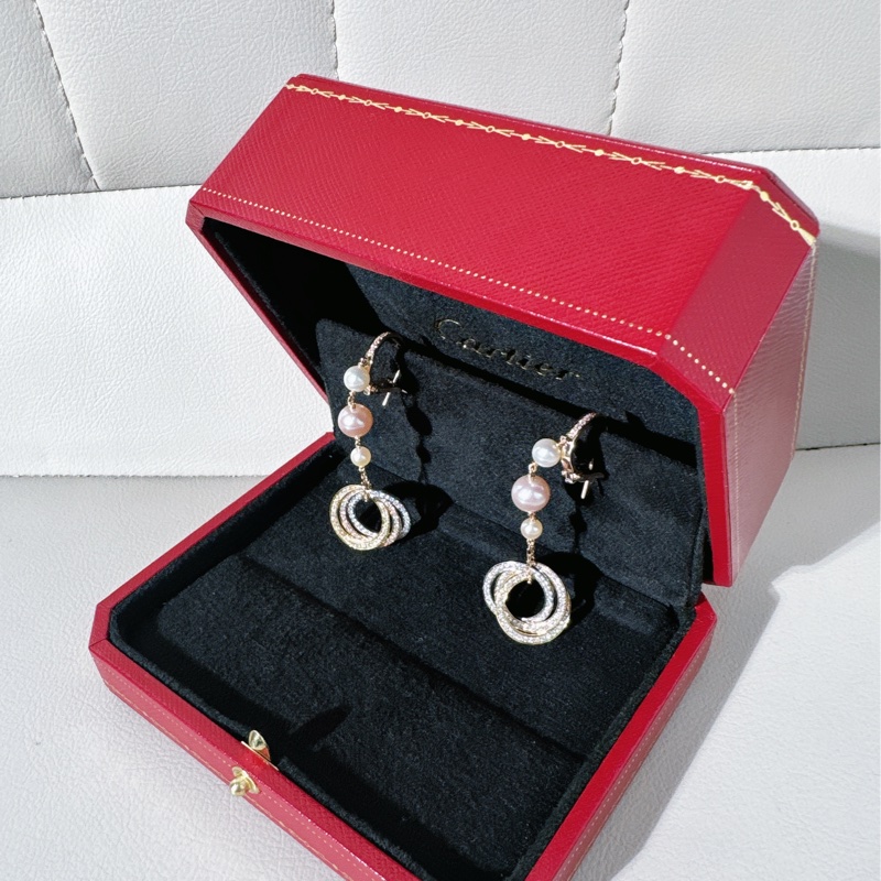 Cartier卡地亚 三色金三环满钻珍珠耳环-3