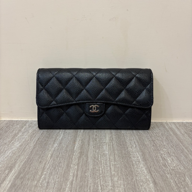 Chanel 黑銀荔枝皮長夾-0