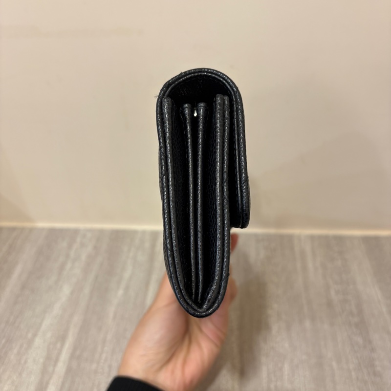 Chanel 黑銀荔枝皮長夾-2