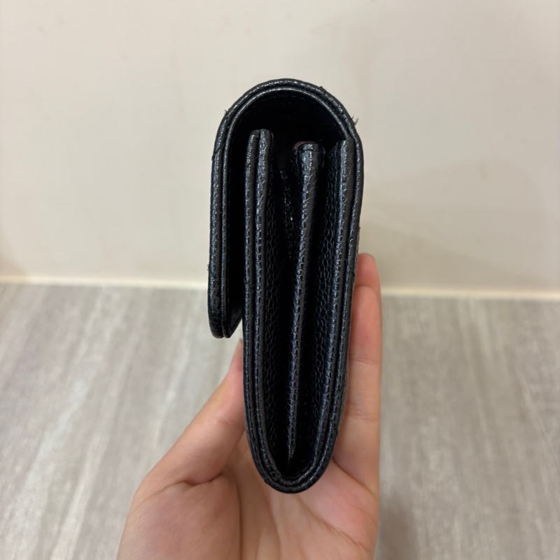 Chanel 黑銀荔枝皮長夾-3