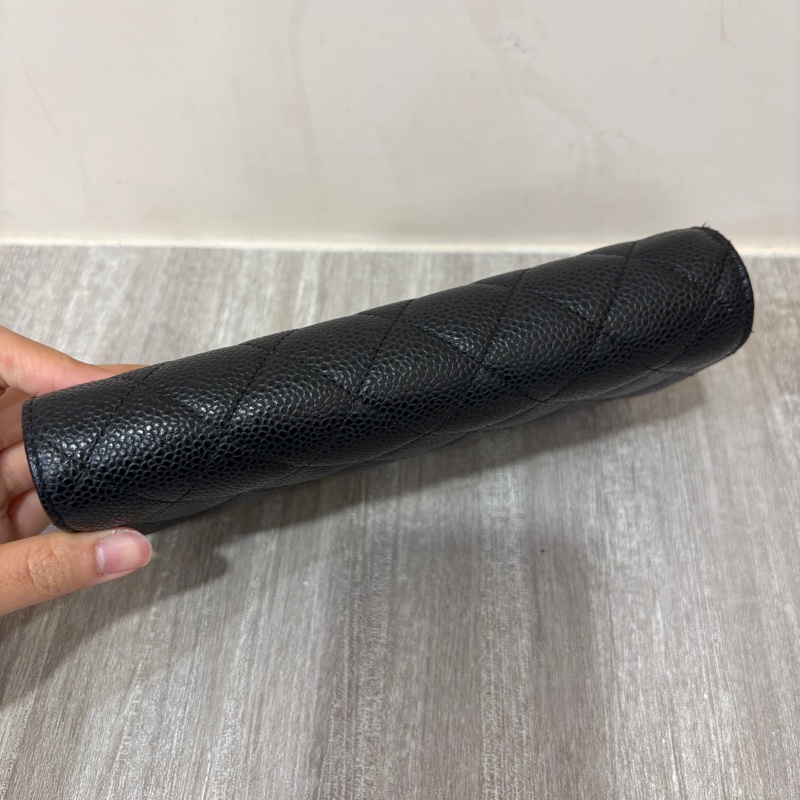 Chanel 黑銀荔枝皮長夾-5