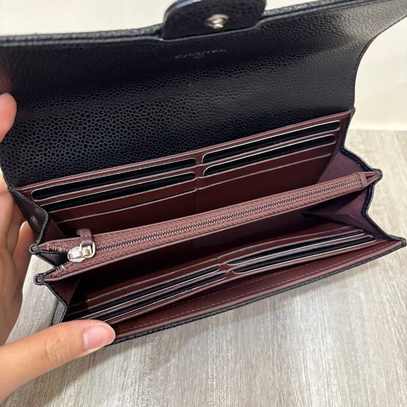 Chanel 黑銀荔枝皮長夾-8