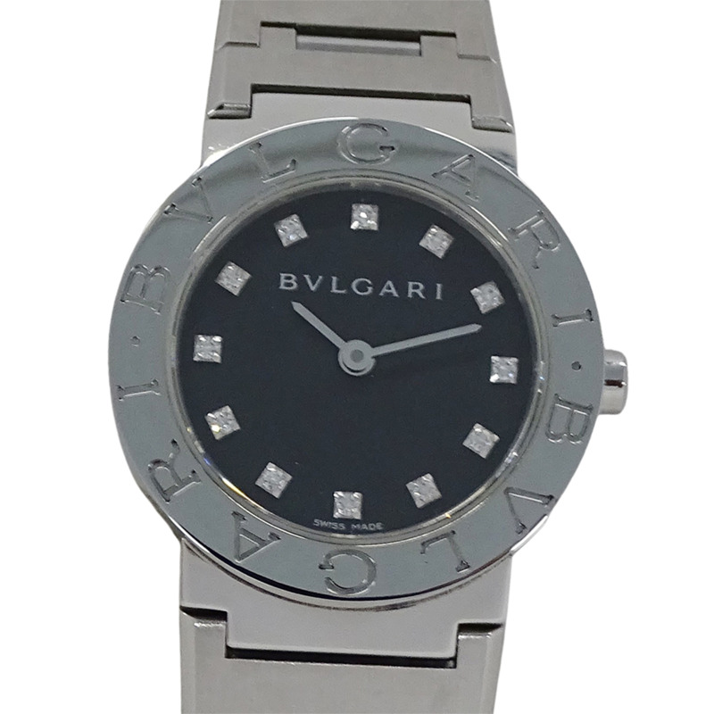 寶格麗女士腕錶，品牌：寶格麗，12鑽石英機芯，不銹鋼，SS，BB26SS，銀/黑色，拋光-1