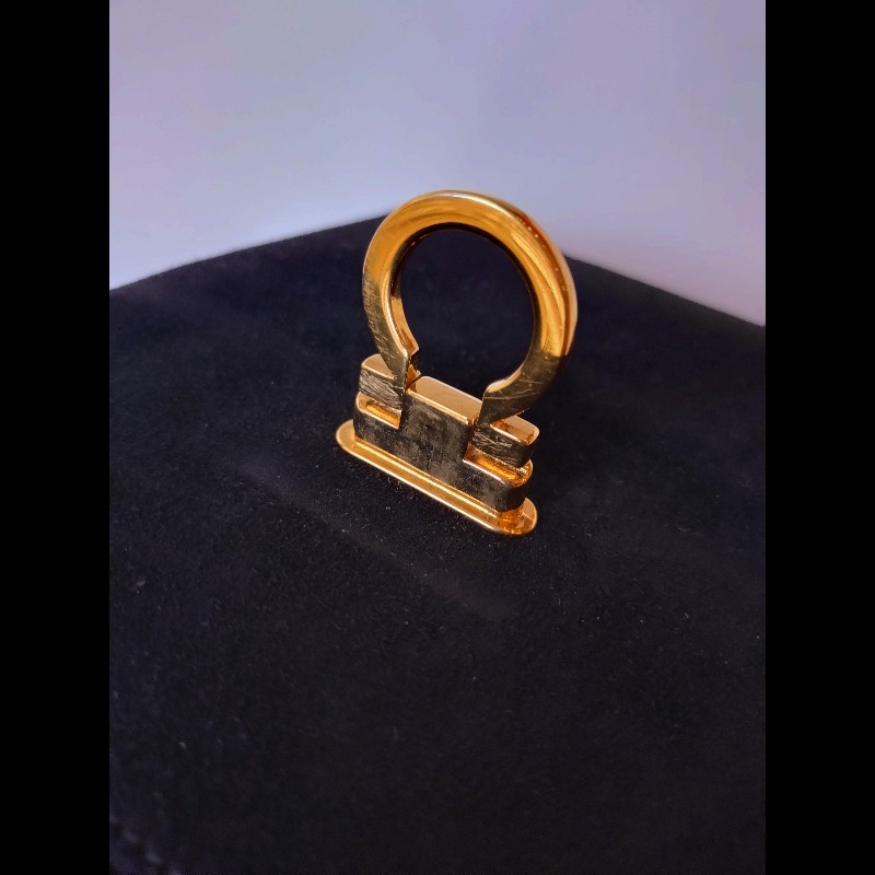 Ferragamo 金釦黑麂皮下蓋復古兩用包-5