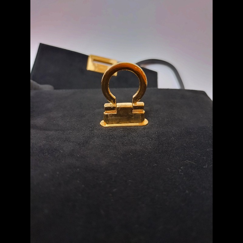 Ferragamo 金釦黑麂皮下蓋復古兩用包-7