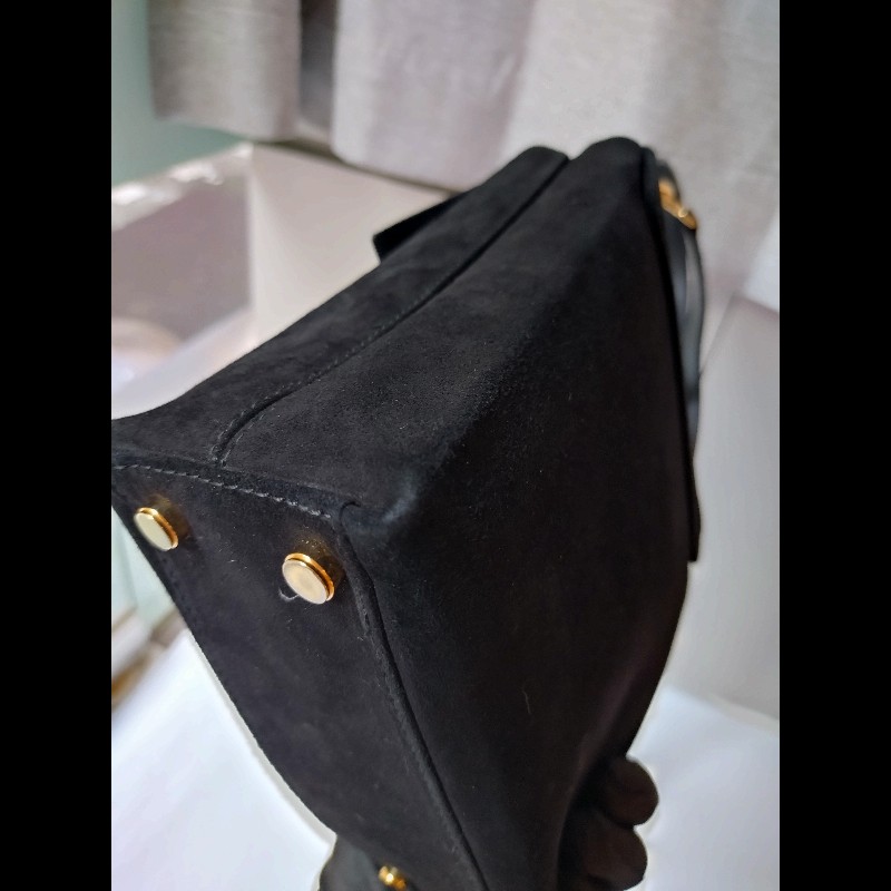 Ferragamo 金釦黑麂皮下蓋復古兩用包-13