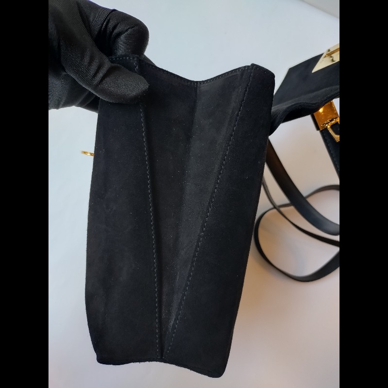 Ferragamo 金釦黑麂皮下蓋復古兩用包-15