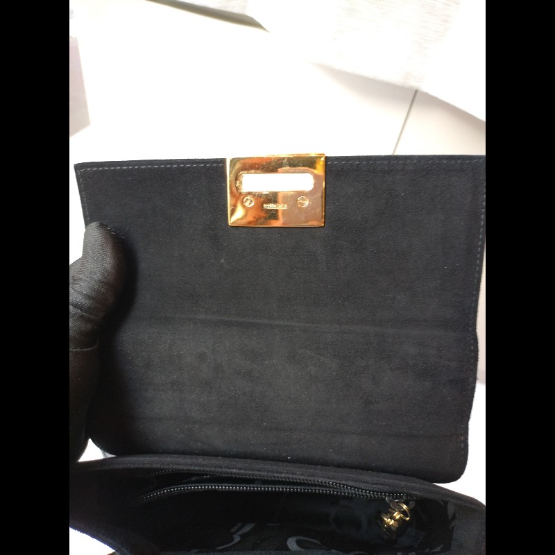 Ferragamo 金釦黑麂皮下蓋復古兩用包-23