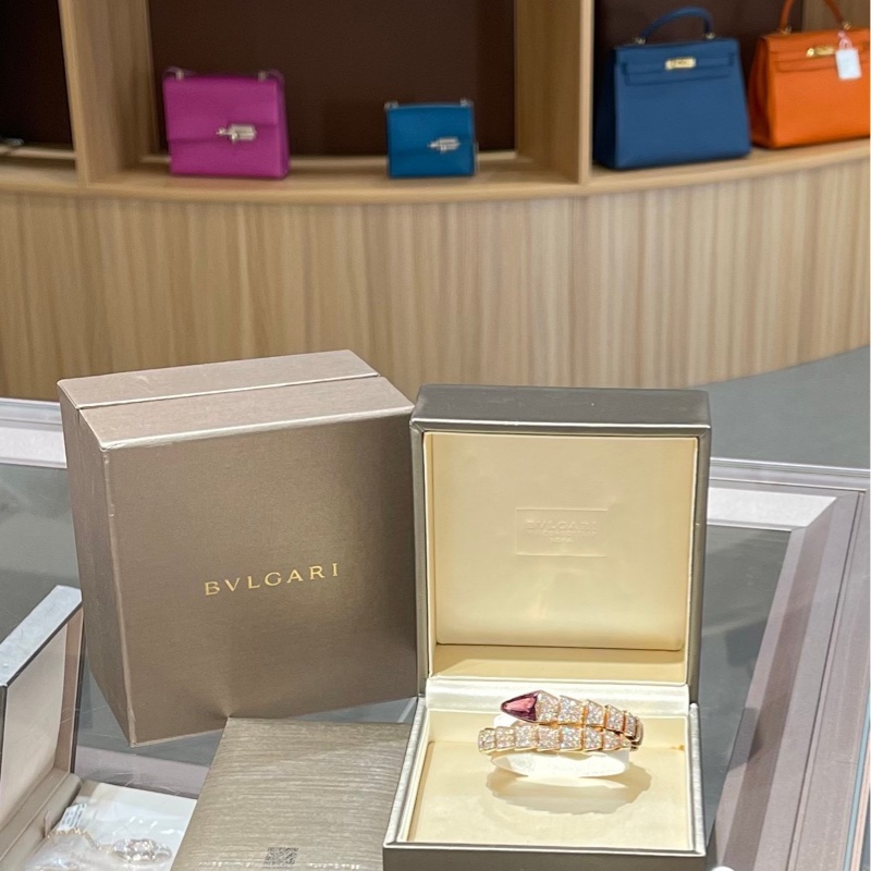 Bvlgari宝格丽 玫瑰金红碧玺满钻蛇头手镯-0