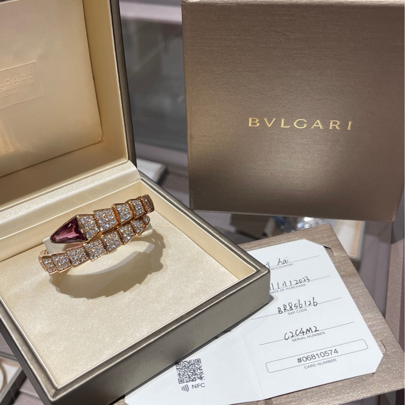 Bvlgari宝格丽 玫瑰金红碧玺满钻蛇头手镯-1