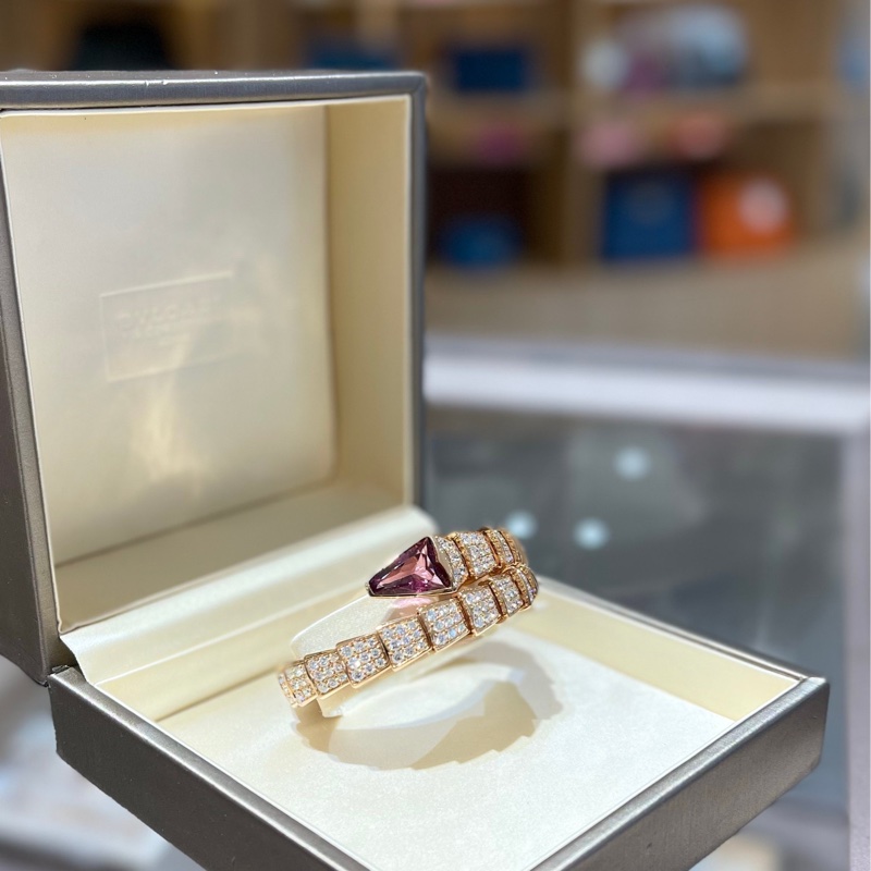 Bvlgari宝格丽 玫瑰金红碧玺满钻蛇头手镯-2