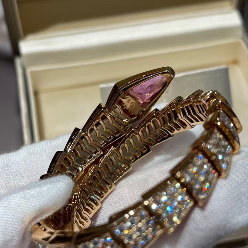 Bvlgari宝格丽 玫瑰金红碧玺满钻蛇头手镯-7