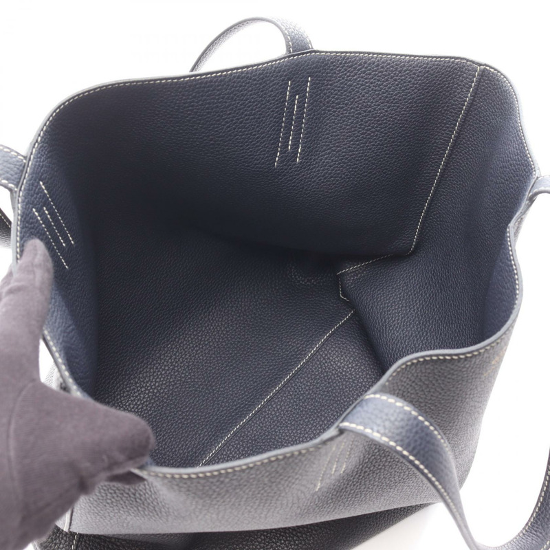 愛馬仕 Double Sense 45 手提包 062270CA Clemence 皮革 黑色 海軍藍 二手 Y-2