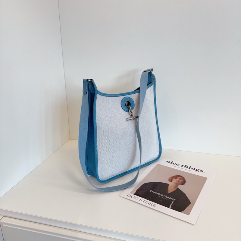 【98新🆕】Hermes vespa 藍色帆布拼皮單肩包-2