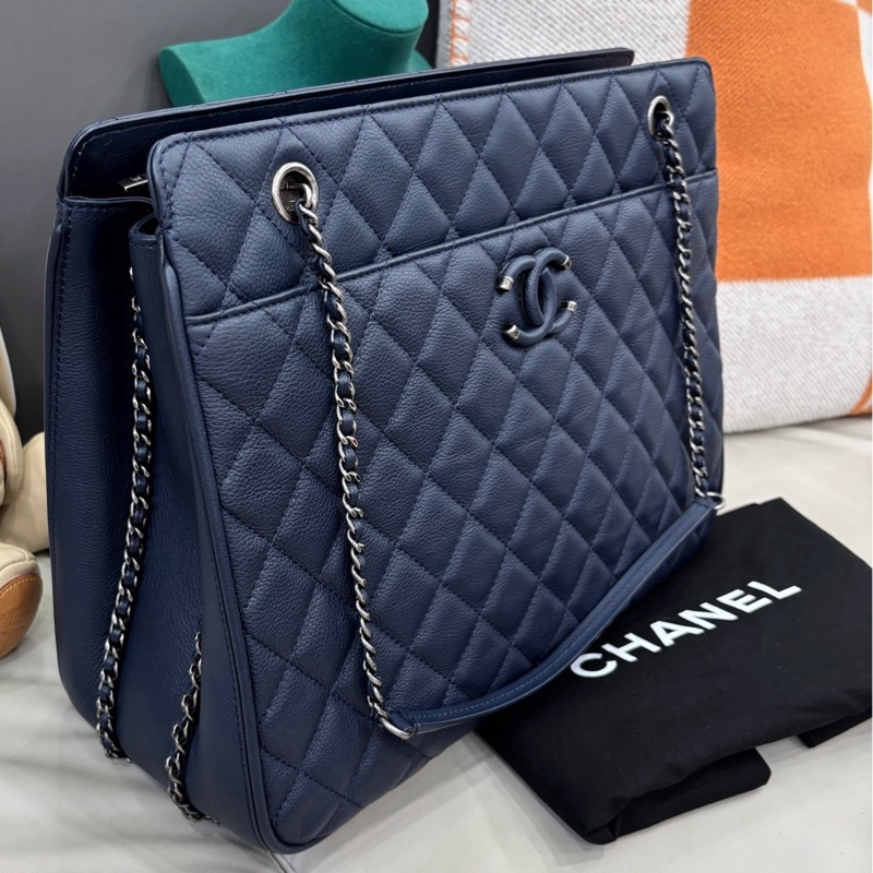 Chanel 深藍色tote單肩包-1