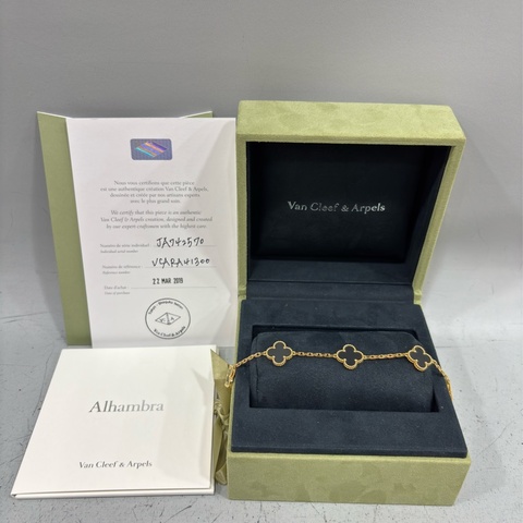 VCA Van Cleef & Arpels alhambra 梵克雅寶 四葉草幸運草 750黃K金 黑瑪瑙 5花 手鍊