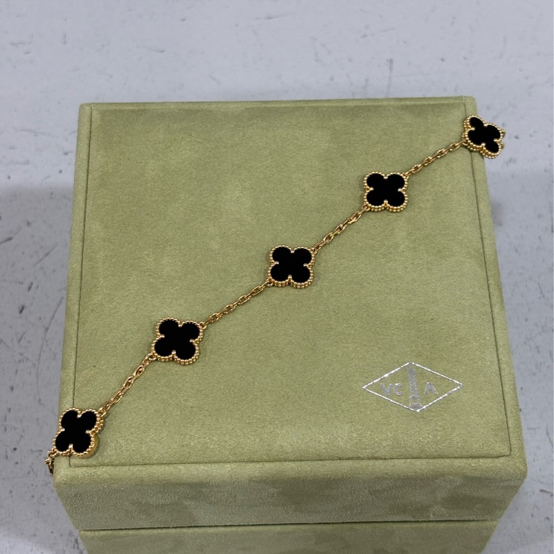 VCA Van Cleef & Arpels alhambra 梵克雅寶 四葉草幸運草 750黃K金 黑瑪瑙 5花 手鍊-2