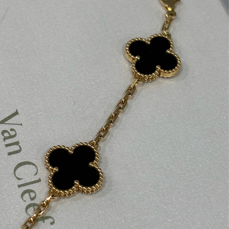VCA Van Cleef & Arpels alhambra 梵克雅寶 四葉草幸運草 750黃K金 黑瑪瑙 5花 手鍊-5