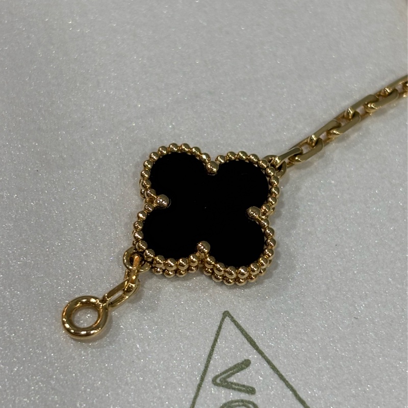 VCA Van Cleef & Arpels alhambra 梵克雅寶 四葉草幸運草 750黃K金 黑瑪瑙 5花 手鍊-7