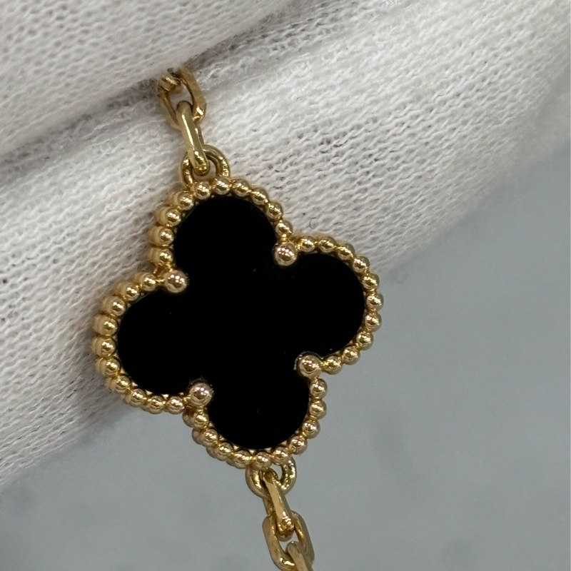 VCA Van Cleef & Arpels alhambra 梵克雅寶 四葉草幸運草 750黃K金 黑瑪瑙 5花 手鍊-9