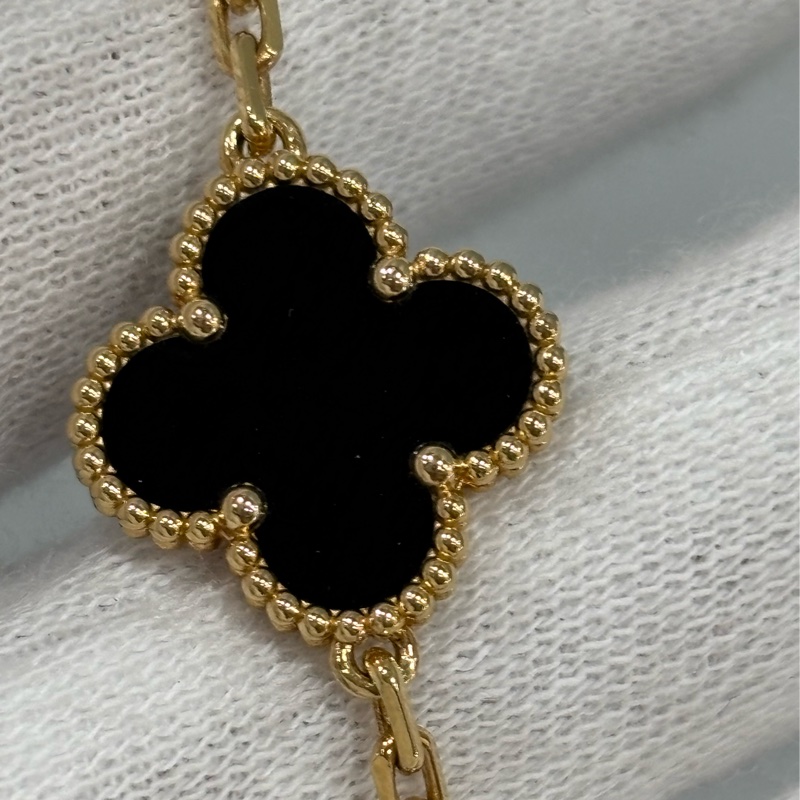 VCA Van Cleef & Arpels alhambra 梵克雅寶 四葉草幸運草 750黃K金 黑瑪瑙 5花 手鍊-10