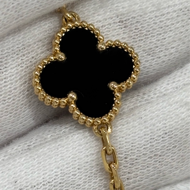 VCA Van Cleef & Arpels alhambra 梵克雅寶 四葉草幸運草 750黃K金 黑瑪瑙 5花 手鍊-11