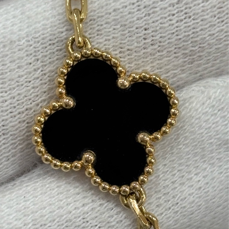 VCA Van Cleef & Arpels alhambra 梵克雅寶 四葉草幸運草 750黃K金 黑瑪瑙 5花 手鍊-12