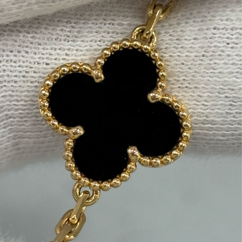 VCA Van Cleef & Arpels alhambra 梵克雅寶 四葉草幸運草 750黃K金 黑瑪瑙 5花 手鍊-13