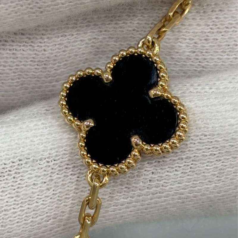 VCA Van Cleef & Arpels alhambra 梵克雅寶 四葉草幸運草 750黃K金 黑瑪瑙 5花 手鍊-14
