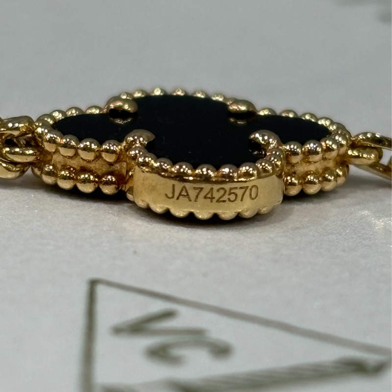 VCA Van Cleef & Arpels alhambra 梵克雅寶 四葉草幸運草 750黃K金 黑瑪瑙 5花 手鍊-22