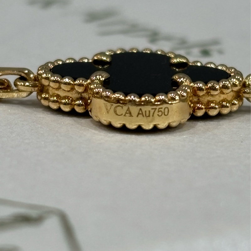 VCA Van Cleef & Arpels alhambra 梵克雅寶 四葉草幸運草 750黃K金 黑瑪瑙 5花 手鍊-23