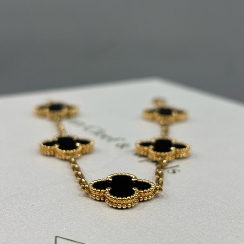 VCA Van Cleef & Arpels alhambra 梵克雅寶 四葉草幸運草 750黃K金 黑瑪瑙 5花 手鍊-24