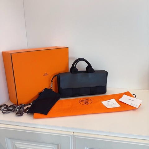 【98新🆕】Hermes valparaiso 黑色蘑菇包🍄so black 帆布拼皮 橫版子母手提包