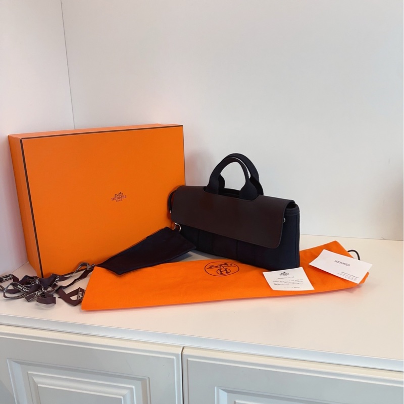 【98新🆕】Hermes valparaiso 黑色蘑菇包🍄so black 帆布拼皮 橫版子母手提包-2