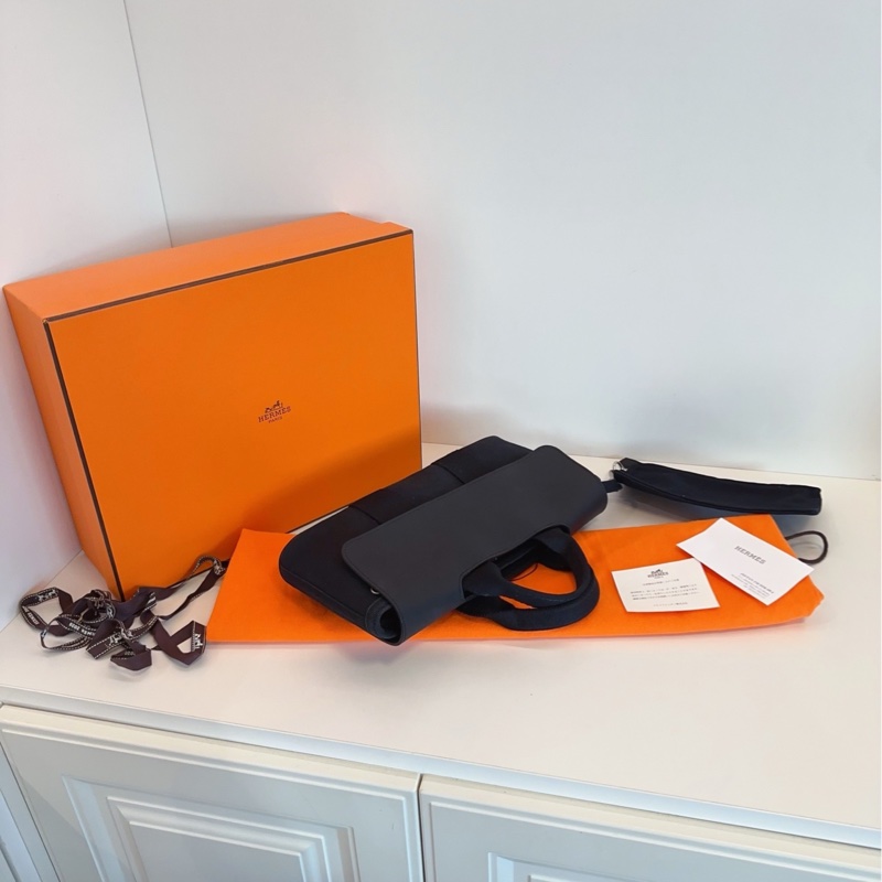 【98新🆕】Hermes valparaiso 黑色蘑菇包🍄so black 帆布拼皮 橫版子母手提包-5