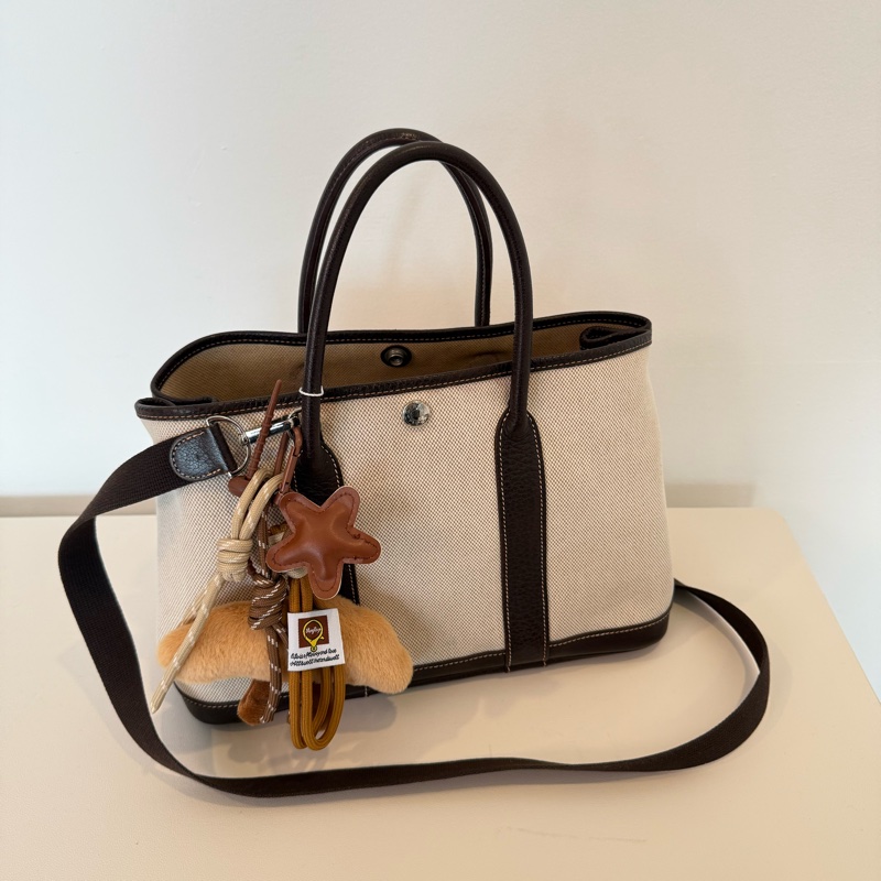 Hermes 愛馬仕 花園30 框m 黑白帆布包-10