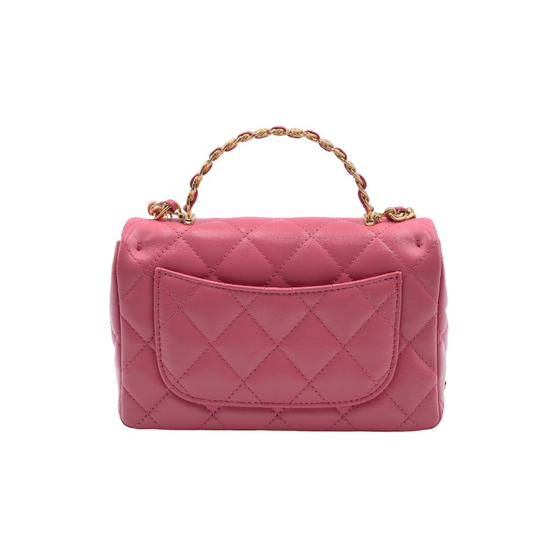CHANEL香奈兒粉紅皮革菱格紋迷你翻蓋包-1