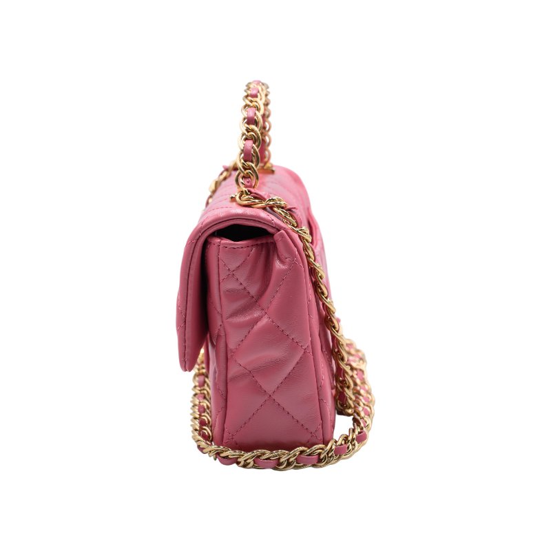 CHANEL香奈兒粉紅皮革菱格紋迷你翻蓋包-2