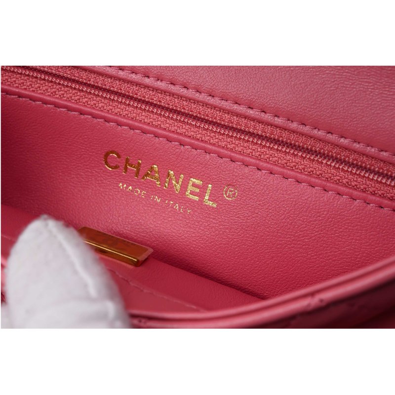 CHANEL香奈兒粉紅皮革菱格紋迷你翻蓋包-4