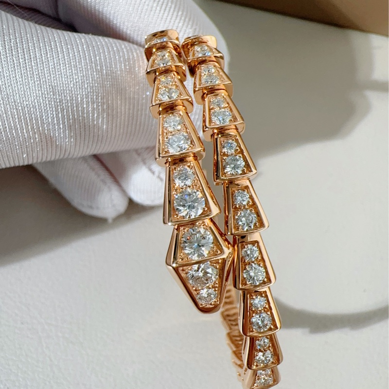 Bvlgari宝格丽 玫瑰金满钻 蛇头手镯-7