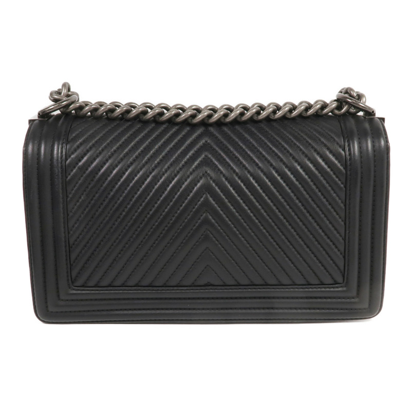 CHANEL 羊皮皮革Boy 25銀扣鏈帶肩背袋-1