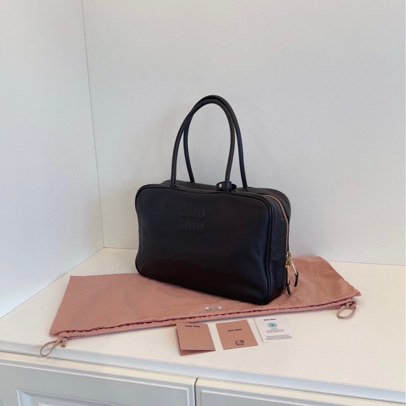 【閒置🆕】MiuMiu  Beau 黑金全皮手提保齡球💼公文包 三代長手提 可上肩包-3