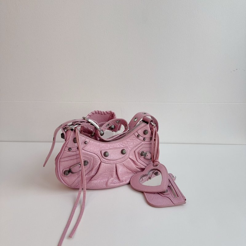 BALENCIAGA 巴黎世家 粉色 機車包 羊皮革 xs 做舊銀扣-0