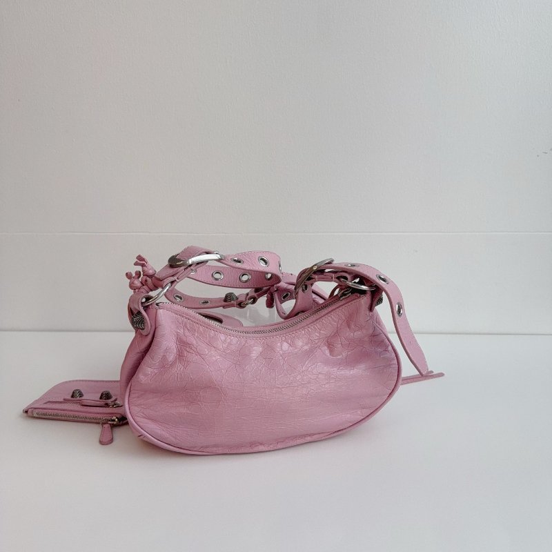 BALENCIAGA 巴黎世家 粉色 機車包 羊皮革 xs 做舊銀扣-1