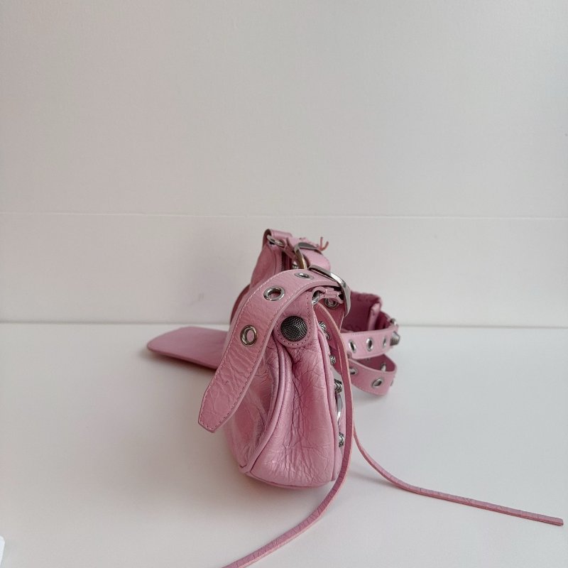 BALENCIAGA 巴黎世家 粉色 機車包 羊皮革 xs 做舊銀扣-3
