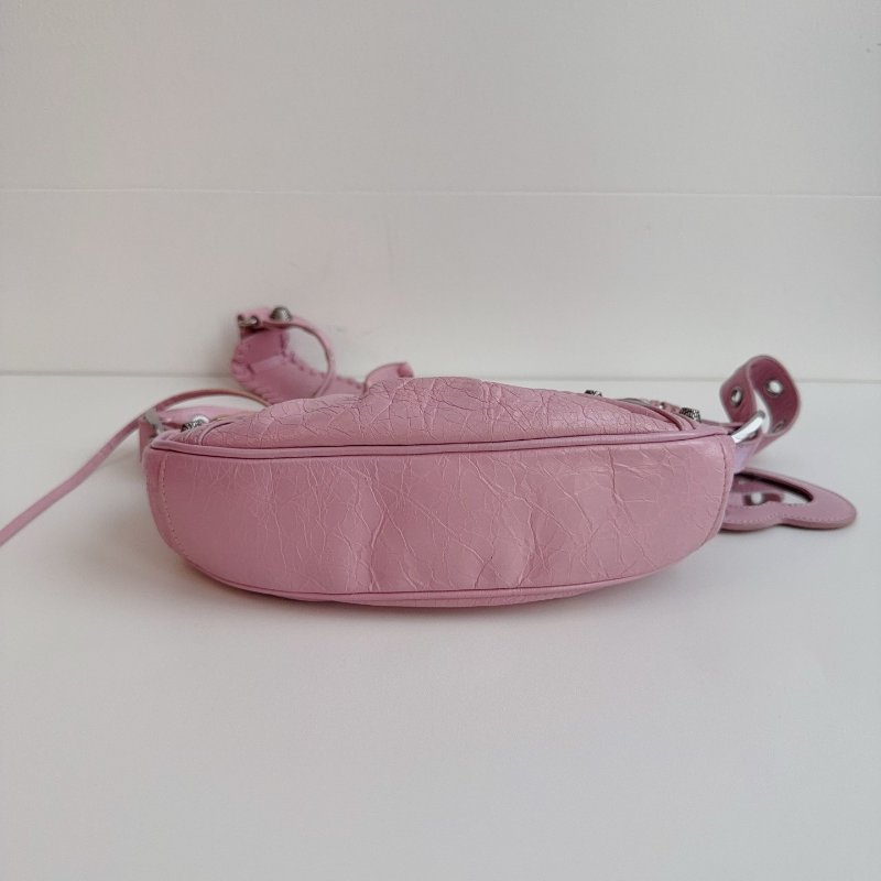 BALENCIAGA 巴黎世家 粉色 機車包 羊皮革 xs 做舊銀扣-5