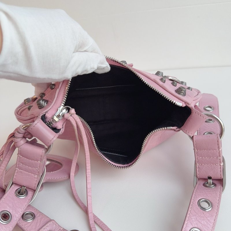 BALENCIAGA 巴黎世家 粉色 機車包 羊皮革 xs 做舊銀扣-7