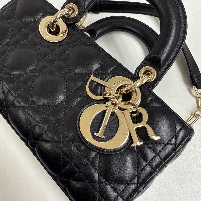 DIOR迪奥小號黑色皮革LADY D-JOY手袋-6