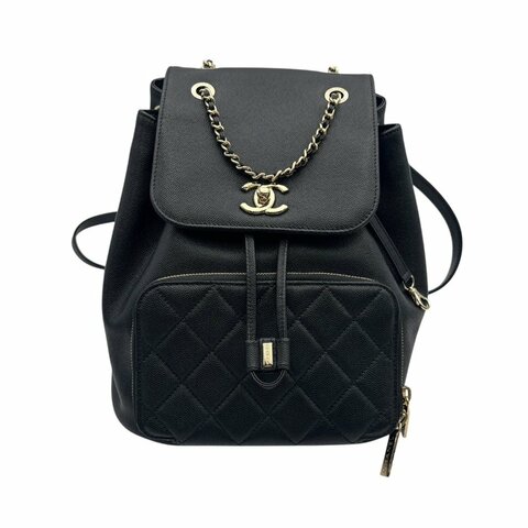 【美收精品】CHANEL 黑色牛皮荔枝紋後背包 B-996【隔月月中將轉賣至日本 上架期限30天】